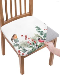 Couvre-chaise Christmas Eucalyptus Berries Robin Seat Cushion Stretch Dining Cover Covers for Home El Banquet Living Room