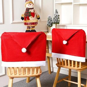 Housses de chaise de noël rouge, chapeau de père noël, couverture de salle à manger, décoration de Table de cuisine, accessoires de fête de l'année de la maison