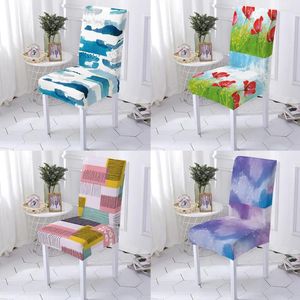 Cubiertas de silla Colorido Geométrico Puesta de sol Flor Restaurante Cubierta de asiento Spandex Stretch Banquete de boda Cojin
