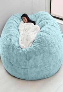 Couvre-chaise D72x35in Giant Fur Bean Sac Cover Big Round Soft Fluffy Faux Beanbag Sacon de lit paresseux Meubles de salon Drop8799382