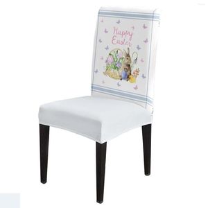 Fundas para sillas Flor de huevo de Pascua Cubierta de rayas de mariposa Comedor Spandex Asiento elástico Juego de estuches de escritorio para el hogar y la oficina