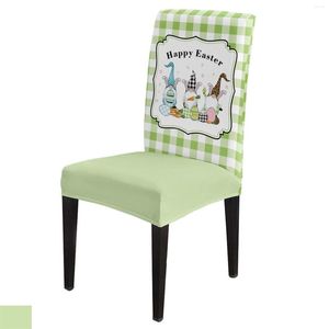 Housses de chaise Pâques Vert Plaid Oeuf Grain De Bois Couverture Salle À Manger Spandex Stretch Siège Home Office Decor Bureau Cas Ensemble