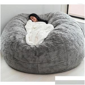 Housses de chaise Ers Super Large 7Ft Nt Fur Bean Bag Er Meubles de salon Grand rond doux moelleux Faux Beag Paresseux Canapé-lit Manteau Drop De Dhrag