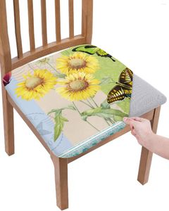 Fundas para sillas flor girasol mariposa matasellos cojín de asiento funda de comedor elástica fundas para el hogar El banquete sala de estar