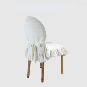 Housses de chaise French Home Dining Linen Cover Cotton Ruffles Pure White El Wedding Party Oval Square Sli Seat