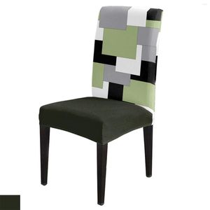 Fundas para sillas Verde Negro Gris Patchwork Arte abstracto Cubierta Comedor Spandex Asiento elástico Decoración para el hogar y la oficina Juego de fundas de escritorio
