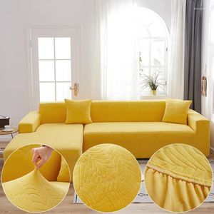 Fundas para sillas, tela de felpa Jacquard, funda de sofá amarilla para sala de estar, Color sólido, todo incluido, funda de sofá de esquina elástica moderna 45010