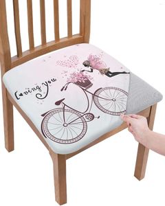 Couvre-chaise Love Butterfly Bicycle Flower Seat Cushion Stretch Dining 2pcs Cover Cover Covers pour Home El Banquet Living Room