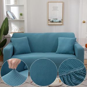 Housses de chaise Plaid maïs polaire tissu bleu housse de canapé pour salon couleur unie tout compris moderne élastique coin canapé housse 45012