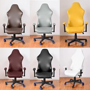 Cubierta de silla PU Cubierta de juego de cuero sólido sillón de sillón elástico para sillas de computadora Housse de Chaise