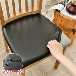Chair Covers PU Leather Square Chair Cushion Cover Waterproof Kitchen Dining Seat Slipcovers Removable Dining Room Chair Seat Cushion Cover 231214