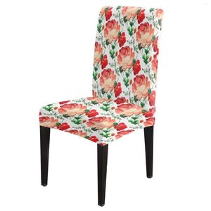 Chaise couvre fleur rouge feuilles vertes couverture de bureau spandex impression élastique maison El mariage salle à manger