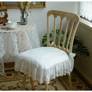 Couvre la chaise romantique de haute qualité de haute qualité européenne en dentelle blanche blanche bordure à volants coton pur tissu en tissu coussin hollow