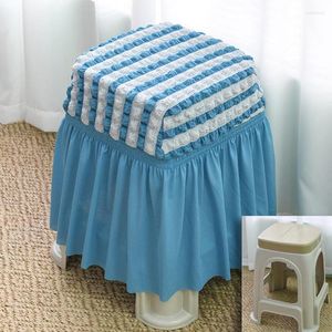 Housses de chaise Seersucker housse de siège avec jupe pour fête sans dos El maison tabouret en plastique décoration de Banquet de mariage