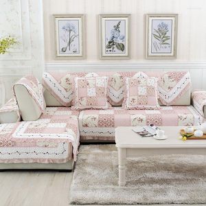 Cubiertas de silla Primavera y otoño Sofá de algodón Cojín Acolchado Rural Fresco Elegante Antideslizante Pequeña Flor Encantadora Chica Combinación Cubierta