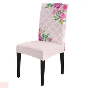 Cubiertas de silla Spring Pink Flower Moroccan Cofina Cocina Stretch Spandex Asiento Slip -Slip para fiesta de bodas de banquetes