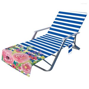 Fundas para sillas Raya Estampado de flores Verano Playa Cubierta reclinable Lazy Deck con bolsillo Toalla para tomar el sol Tumbona