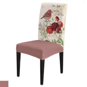 Cubiertas de silla Vintage Carta Red Bird Flower Retro Cubierta Comedor Spandex Stretch Seat Home Office Decoración Escritorio Caso Set