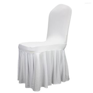 Cubiertas de silla Color blanco fruncido con falda Spandex Lycra Universal Fundas con volantes Decoración de boda
