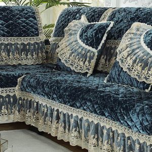 Housses de chaise, couvre-bras d'hiver, coussin de canapé en peluche, tissu velours doré, Style européen, luxe haut de gamme, cuir, bois, housse antidérapante