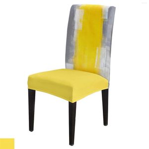 Cubiertas para sillas Amarillo Gris Arte abstracto Pintura al óleo Textura Cubierta Comedor Spandex Asiento elástico Oficina en casa Conjunto de fundas de escritorio