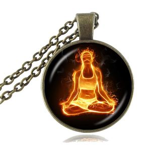 Collar de chakra, colgante de Buda, collar de meditación de yoga, joyería curativa de Reiki, collar de declaración espiritual, símbolo de Om, cadena de bronce 244w