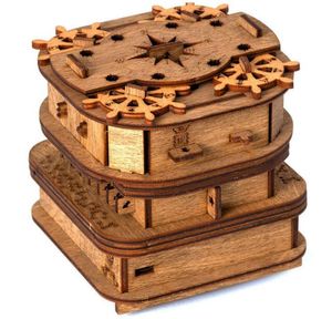 Desafiante regalo de cumpleaños de Navidad juego de rompecabezas de caja de rompecabezas de madera 3D mecánico para adultos