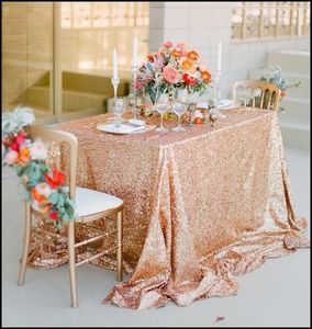 Champagne Rose Gold Lentejuelas Mantel Banquete de boda Decoraciones Vintage Sparkly Mantel por encargo Accesorios nupciales Alta calidad