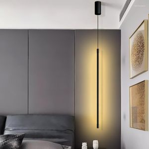 Lustre en cristal minimaliste linéaire LED, chambre à coucher, chevet, Studio, lampes suspendues longues, Design moderne Noridc, lampe murale