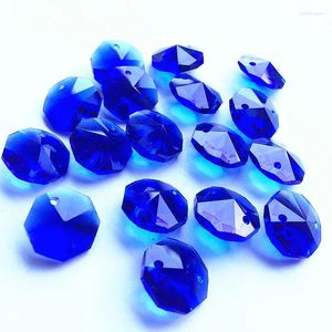 Chandelier Crystal en gros prix 500pcs / lot 14 mm Perles d'octogone Couleur bleue en 2 trous en verre pierres pour guirlandes
