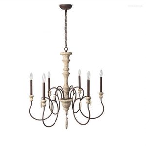 Candelabros de 6 brazos, candelabro de madera de campo francés, candelabro Led rústico americano para sala de estar, comedor, lámpara de tienda de ropa