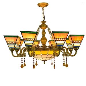 Candelabros de 8 cabezas, candelabro de estilo vitral, lámpara colgante colorida piramidal para vestíbulo, sala de estar, restaurante, Bar