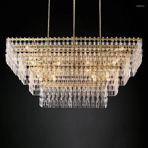 Lustres American Duplex Building multicouche cristal grand lustre dinning villa rectangle plafond simple luminaire atmosphérique simple