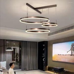 Lustres Lustre Lumière Moderne LED Salon De Luxe Chambre À Manger Cercle Plafond Créatif Intelligent Intérieur Pendentif Abat-Jour