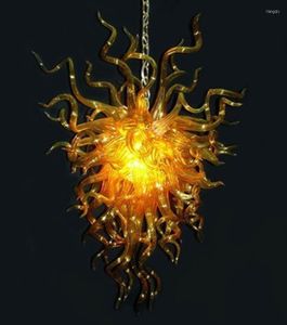 Lustres décoratifs lampe en cristal chaîne luminaire jaune verre soufflé lampes suspendues