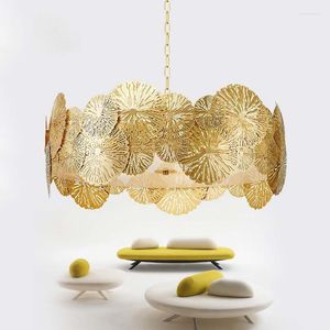 Lustres E14 moderne en acier inoxydable doré rond plafond lustre créateur de mode luminaire suspendu pour salon salle à manger
