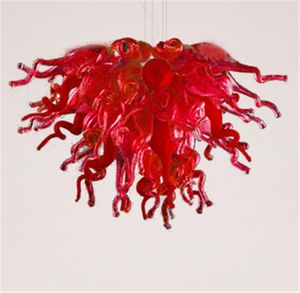 Candelabros Festival Lámpara de araña de cristal soplado rojo Iluminación Dormitorio Lámpara colgante Diseño