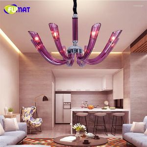 Candelabros FUMAT Lámpara de araña de cristal de cristal púrpura Luz de estilo europeo y colgantes Habitación Comedor Clásicos Accesorio de iluminación