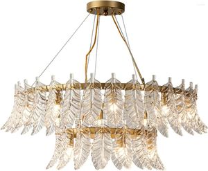 Candeliers Laozhang Light Luxury Glass Chandelier Creative Leaf Metal vintage rústico para el dormitorio del comedor