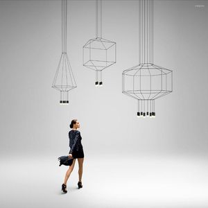 Lustres Loft Simple lustre créatif géométrique industriel vent éclairage barre de fer salle d'exposition magasin de vêtements Restaurant