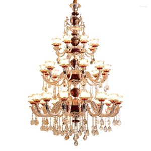 Lustres De Luxe Lustre Éclairage Cristal Grand Rouge Salon Lampe Creative Haut De Gamme Long Escalier Lumière Trois Couches Lampes