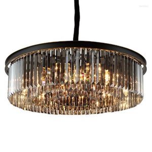 Lustres De Luxe Fumée K9 Lustre En Cristal Éclairage Lampe Ronde Moderne Salon Salle À Manger Décoration De La Maison Loft Luminaires