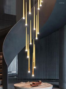 Lustres De Luxe Escalier Lustre Simple Lumière Long Pendant Lumières Duplex Bâtiment Villa Loft Appartement Cage D'escalier Tournant