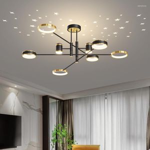 Lámparas de araña Lámpara de techo moderna Proyección de estrellas LED para sala de estar Dormitorio Lámpara de mesa de comedor Accesorio de decoración del hogar Iluminación interior
