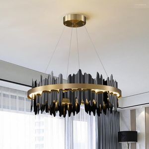 Candelabros, candelabro LED de círculo creativo moderno con lámpara colgante de Control remoto para sala de estar, vestíbulo, accesorios de iluminación