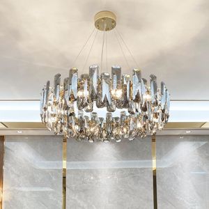 Lustres Moderne Cristal LED Fumée Gris E14 Ampoule Luminaires Pour Salon Salle À Manger Chambre El