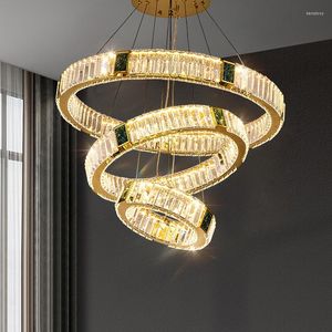 Lustres LED moderne Green Crystal Plafond Pendant triangulaire Lights For Living Room Dining Hanging Lampe Decor Lustres