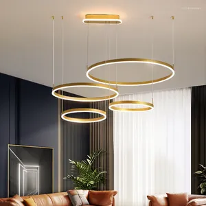 Chandeliers Modern LED Pendant Lights Hang Lamp Living Bedroom Room Foyer Gold Coffee Ring Lighting Home Indoor