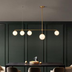 Lustres modernes Lumières Luxury Copper Restaurant LED Chandelier Nordic Creative Glass Lighting Bar Home Dining Room Ball suspendu