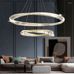 Lustres Salon de luxe moderne LED lustre réglable en acier plaqué or anneau irrégulier pendentif lumières K9 cristaux lampe suspendue